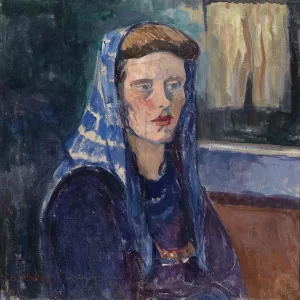 Frau mit blauem Kopftuch by Broncia Koller-Pinell Oil Painting