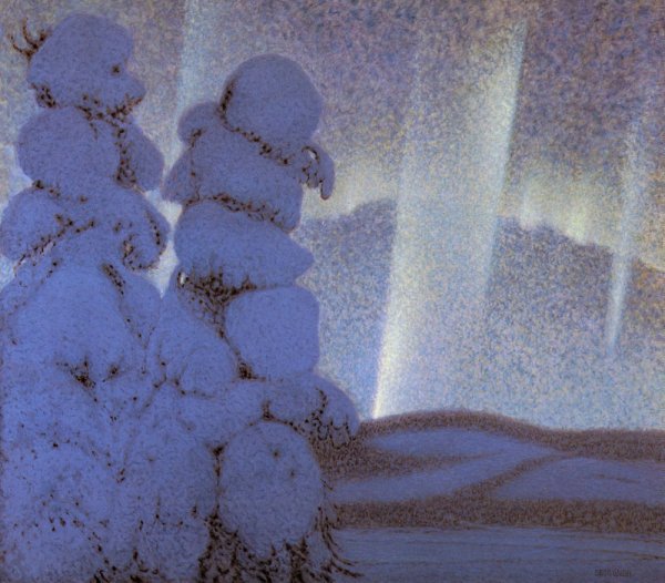 Northern Lights by Bror Lindh - Hand-Painted Oil Painting Reproduction