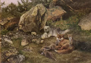 A Family of Foxes by Bruno Liljefors - Oil Painting Reproduction