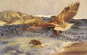 A Sea Eagle Chasing Eider Duck painting by Bruno Liljefors