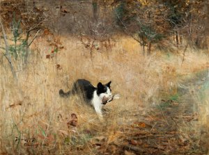 Cat Hunting Birds by Bruno Liljefors Oil Painting