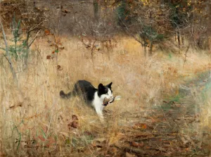 Cat Hunting Birds by Bruno Liljefors Oil Painting