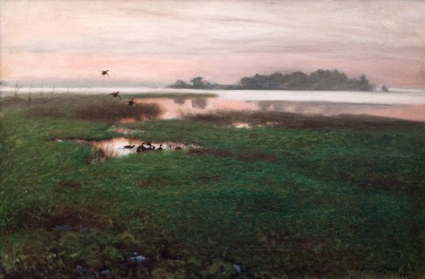 Evening Landscape  by Bruno Liljefors - Hand-Painted Oil Painting Reproduction