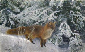 Fox in Winter by Bruno Liljefors Oil Painting