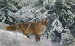 Fox in Winter by Bruno Liljefors Oil Painting