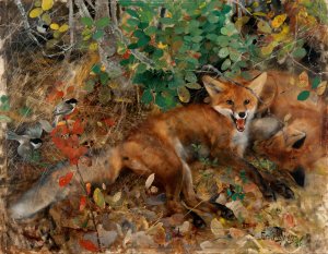 Foxes by Bruno Liljefors Oil Painting