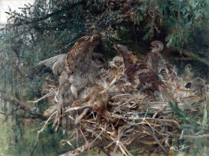 Hawk's Nest by Bruno Liljefors Oil Painting