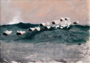 Sketch for Eider Ducks Flying in Formation by Bruno Liljefors Oil Painting