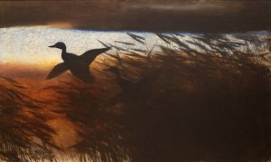 Summer Night Ducks Lifting off by Bruno Liljefors Oil Painting