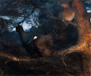 The Mating of the Capercaillies by Bruno Liljefors Oil Painting