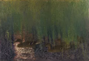 Wild Ducks in Horse-Tail by Bruno Liljefors Oil Painting