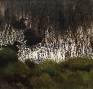 Wild Ducks in Reeds by Bruno Liljefors Oil Painting