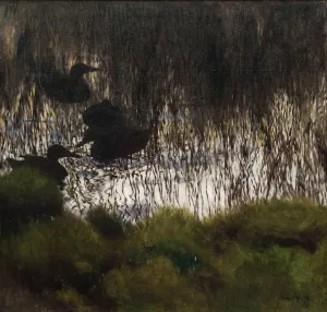Wild Ducks in Reeds by Bruno Liljefors Oil Painting