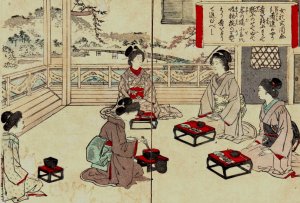 Manner of Eating a Meal, from Pictures of Female Manners by Bunkyu Sakura Oil Painting
