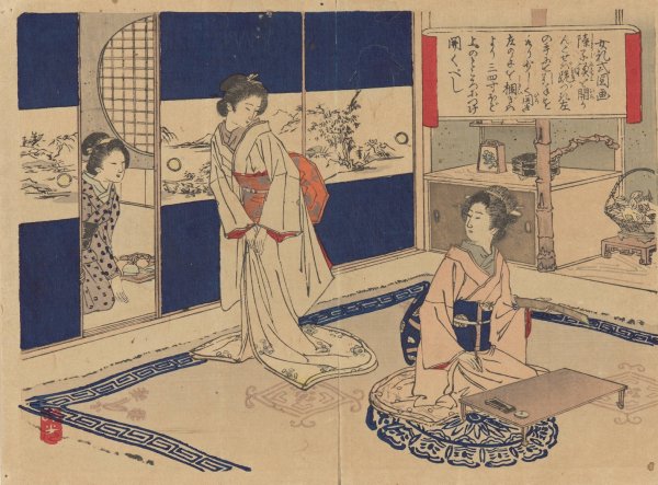Manner of Opening a Paper Door, from Pictures of Female Manners  by Bunkyu Sakura - Hand-Painted Oil Painting Reproduction