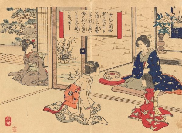 Manner of Standing Up, from Pictures of Female Manners  by Bunkyu Sakura - Hand-Painted Oil Painting Reproduction