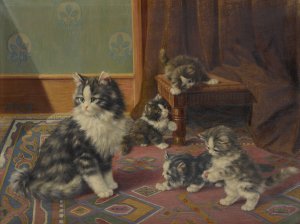 Cat Family by Burkhard Flury Oil Painting