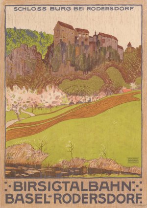 Birsigtalbahn Basel-Rodersdorf Depicted place Burg Castle by Burkhard Mangold Oil Painting