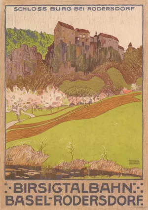 Birsigtalbahn Basel-Rodersdorf Depicted place Burg Castle Oil painting by Burkhard Mangold