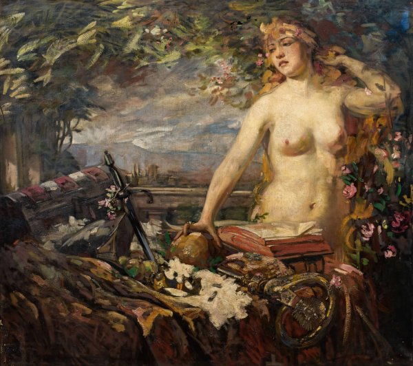 Weiblicher Akt mit Stillleben by Burkhard Mangold - Hand-Painted Oil Painting Reproduction