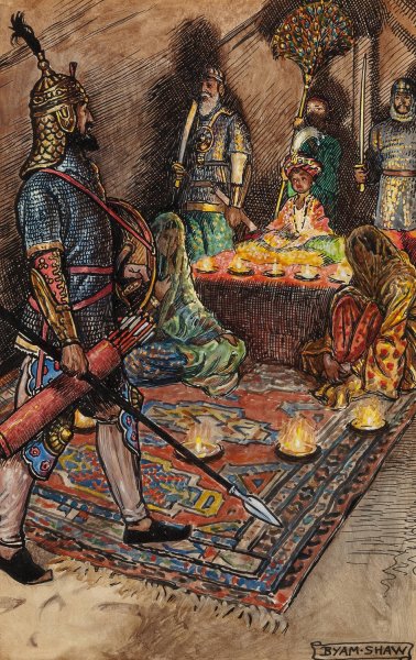 Old Faithful, as the Two Supporters Stood Bolt Upright with Drawn Swords One on Either Side…,  by Byam Shaw - Hand-Painted Oil Painting Reproduction