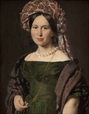 Cathrine Jensen, nee Lorenzen, the Artist's Wife Wearing a Turban by C.A. Jensen Oil Painting