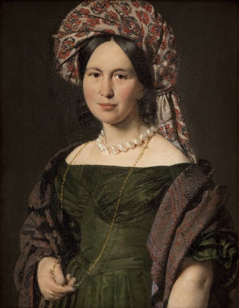 Cathrine Jensen, nee Lorenzen, the Artist's Wife Wearing a Turban  by C.A. Jensen - Hand-Painted Oil Painting Reproduction