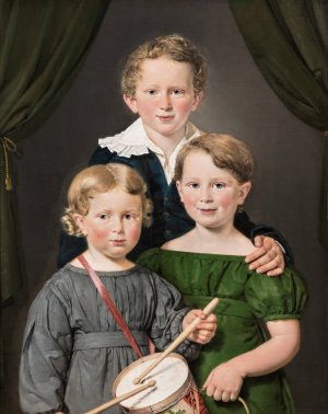 Hans and Bolette Puggaards three children by C.A. Jensen Oil Painting
