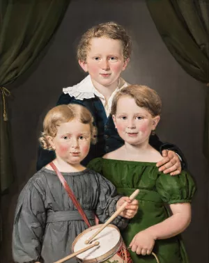 Hans and Bolette Puggaards three children by C.A. Jensen Oil Painting