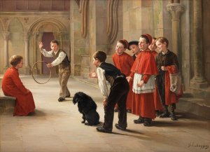 Jeux D'enfants De Choeur by C B D'Entraygues Oil Painting