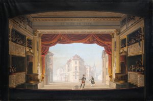 Det indvendige af Det kgl. teater under fremstillingen af Jacob v. Thyboe by C.F. Christensen Oil Painting