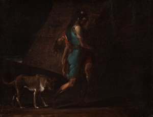 Ossian Carrying His Dead Brother Gillan, Followed By Fingal's Dog Bran by C.F. Hoyer Oil Painting