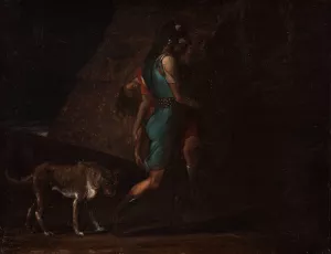 Ossian Carrying His Dead Brother Gillan, Followed By Fingal's Dog Bran by C.F. Hoyer Oil Painting