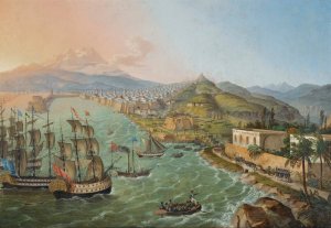 Flotilla Before Algiers by C L Hofmeister Oil Painting