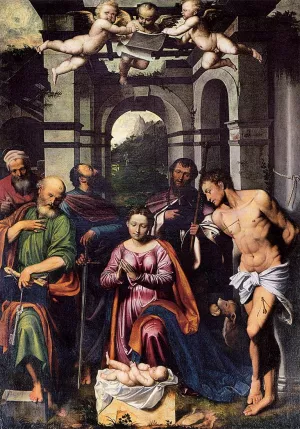 The Adoration of the Christ Child with Saints by Callisto Piazza Da Lodi - Oil Painting Reproduction