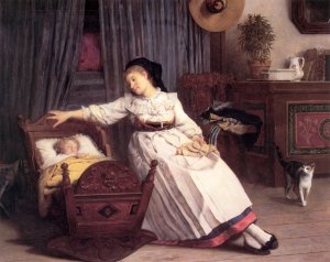 Alsacienne Bercant Son Enfant by Camille Aflred Pabst Oil Painting