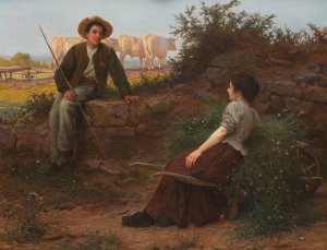 Chatting by the wayside by Camille Felix Bellanger Oil Painting