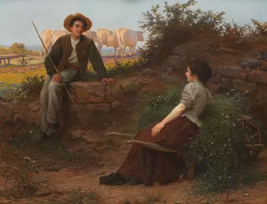 Chatting by the wayside by Camille Felix Bellanger Oil Painting