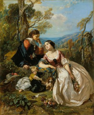 A Sentimental Conversation by Camille-Joseph-Etienne Roqueplan Oil Painting