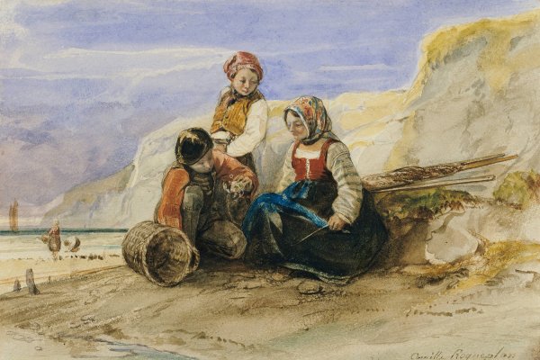 The Fisherman's Children  by Camille-Joseph-Etienne Roqueplan - Hand-Painted Oil Painting Reproduction