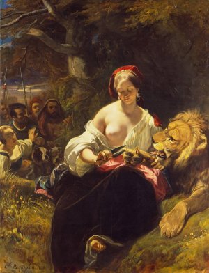 The Lion in Love by Camille-Joseph-Etienne Roqueplan Oil Painting