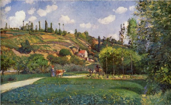 Main Product Photo of A Cowherd on the Route de Chou, Pontoise Painting by Camille Pissarro
