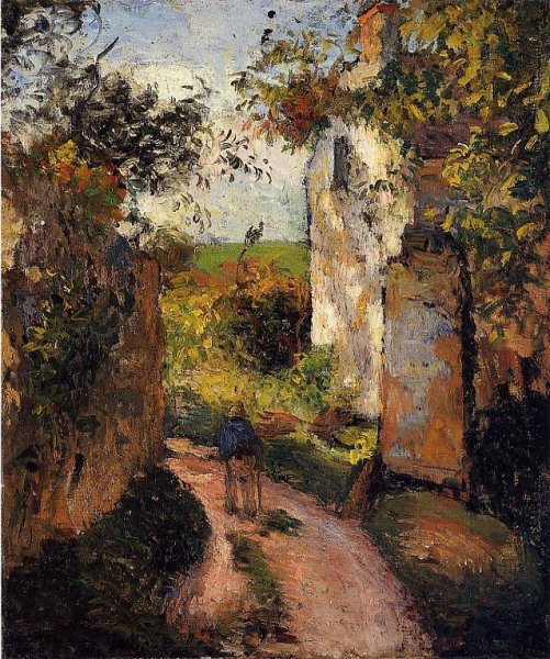 Main Product Photo of A Peasant in the Lane at l'Hermitage, Pontoise Painting by Camille Pissarro