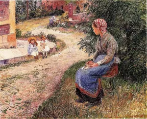 A Servant Seated in the Garden at Eragny by Camille Pissarro Oil Painting