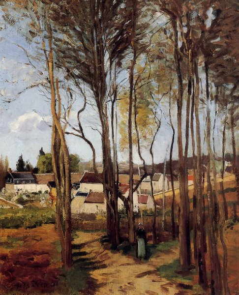 Main Product Photo of A Village Through The Trees Painting by Camille Pissarro