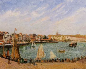 Afternoon, Sun, the Inner Harbor, Dieppe by Camille Pissarro - Oil Painting Reproduction