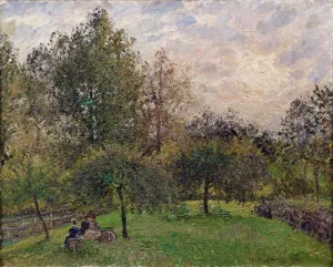 Apple Trees and Poplars at Sunset by Camille Pissarro Oil Painting