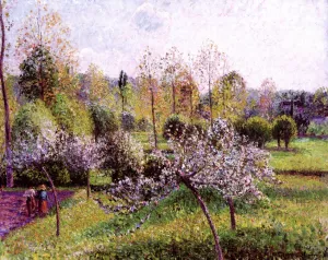 Apple Trees in Flower, Eragny by Camille Pissarro - Oil Painting Reproduction