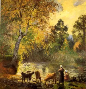 Autumn, Montfoucault Pond by Camille Pissarro - Oil Painting Reproduction