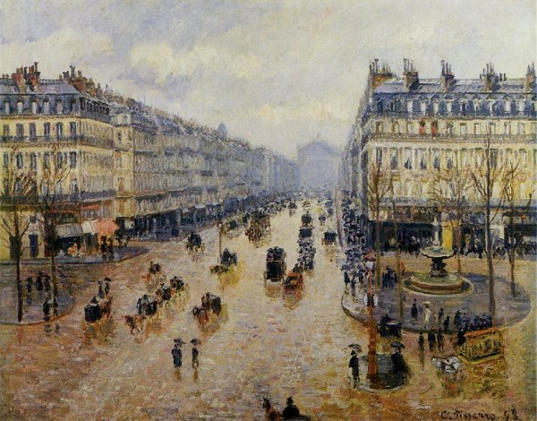 Avenue de l'Opera: Rain Effect by Camille Pissarro - Hand-Painted Oil Painting Reproduction